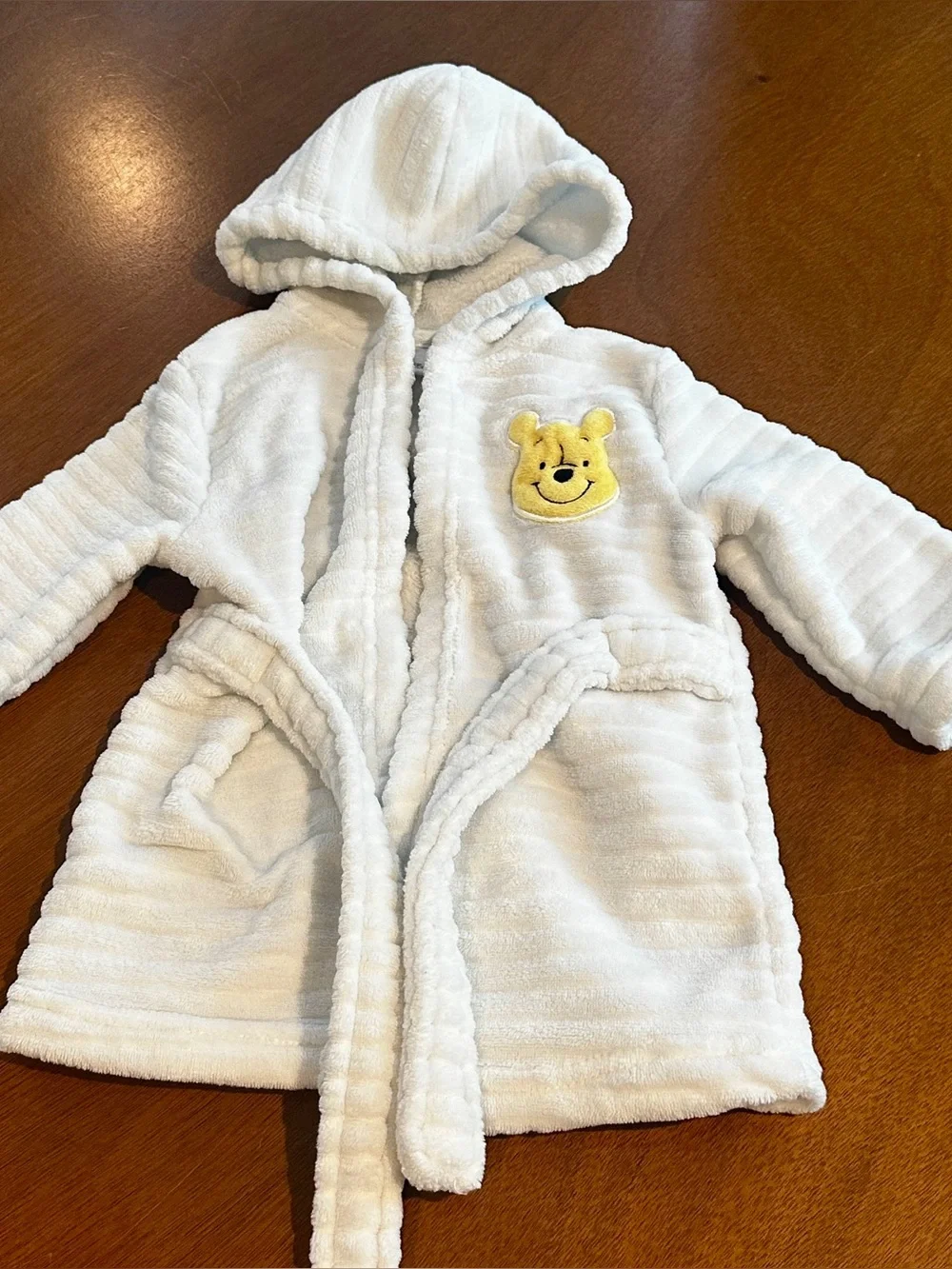 Disney White Plush Hooded Kids Robe with Winnie The Pooh Bear Patch